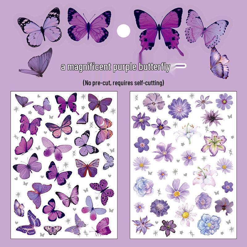 PET Butterfly & Cartoon Stickers for DIY Journaling, Guka Decoration, Kids' Water Bottles, and Scenery Designs.