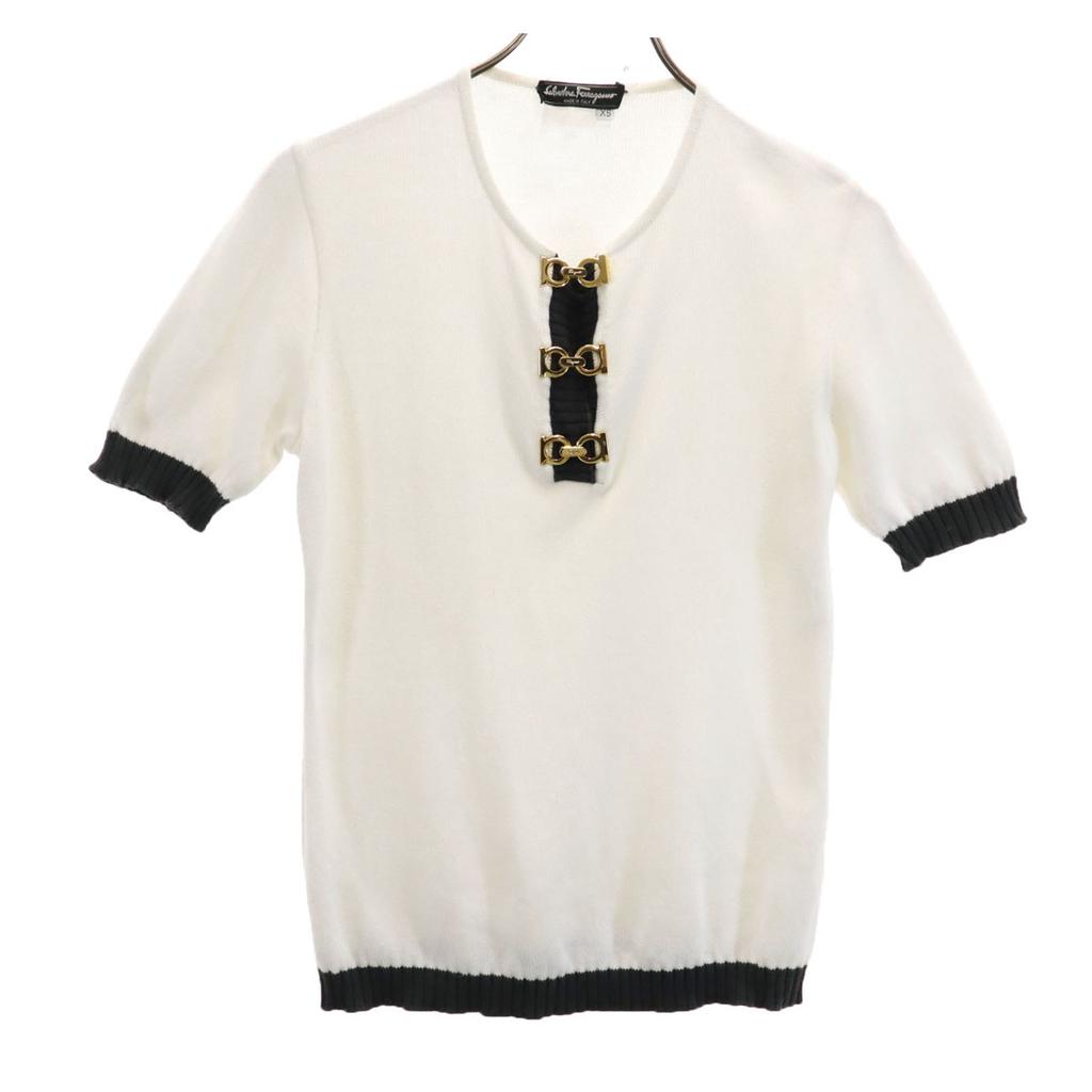 Salvatore Ferragamo 90s Made in Italy Old Short sleeve knit XS white Women Used