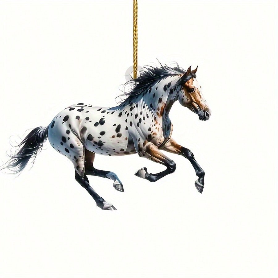 

1 2D Flat Elegant Acrylic White Horse&Gold Rope Pendant-Ideal Gift for Loved Ones,for Car Mirror,Backpack,Living Room & Keychain