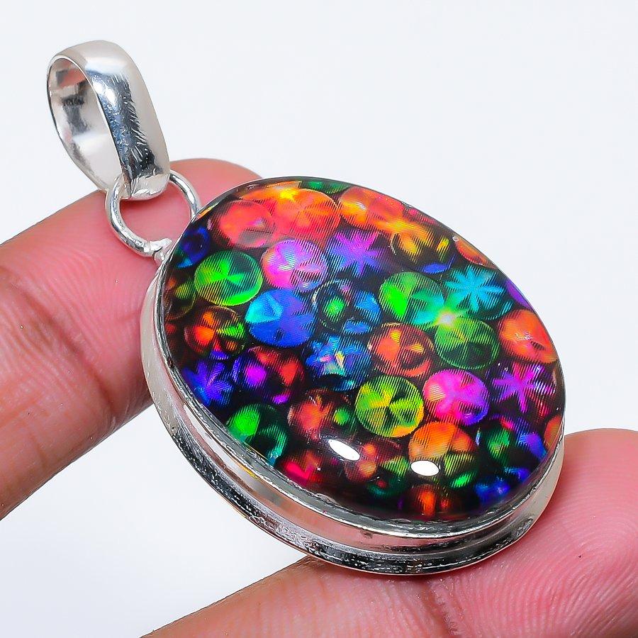 Natural Dichroic Glass Gemstone 925 Sterling Silver Jewelry Pendant 2.05" AP-16481