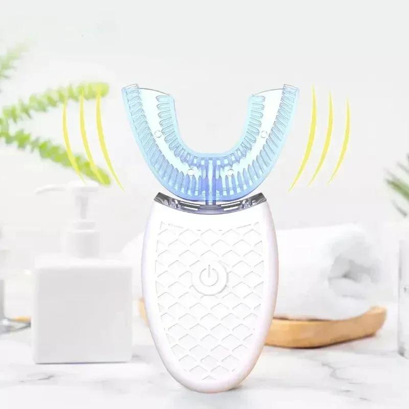 USB Rechargeable U-Shaped Electric Toothbrush 360° Silicone Head Waterproof Automatic Sonic Oral Care Tool