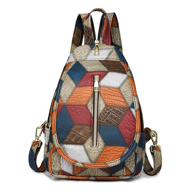 

Soft Leather Zipper Splicing Backpack for Women, Large Capacity Chest Bag, New Durable and Beautiful Design
