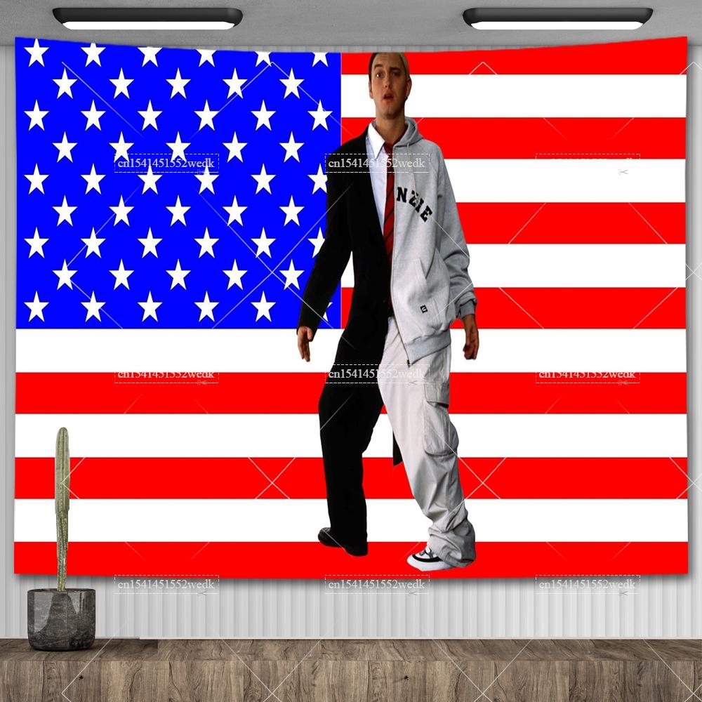 Amerikanischer Rap-Gott Hip-Hop-Musikflagge Eminem Wandteppiche Wandbehang Meme-Wandteppich Kunst Ästhetische Raumdekoration Schlafzimmer-Wandbehänge
