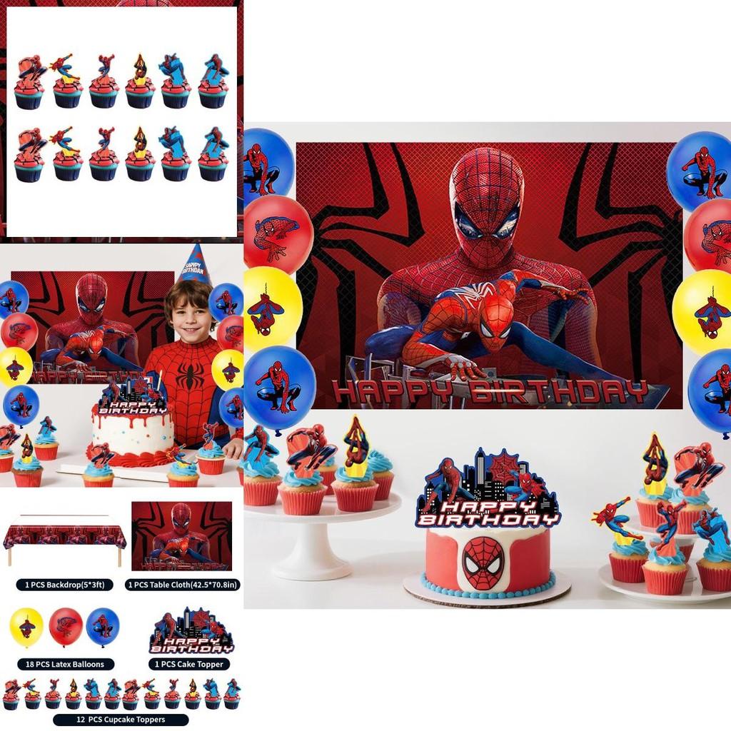 Spider Man Party Tablecloth Backdrop Balloon Cake Decor Set For Superhero Celebration