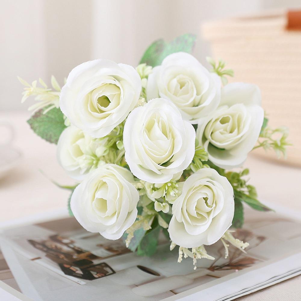 7 Köpfe 32cm Künstliche Eukalyptus Rose Rosa Blumengesteck Blumenstrauß Brautsträuße Kunstblumen Partyzubehör