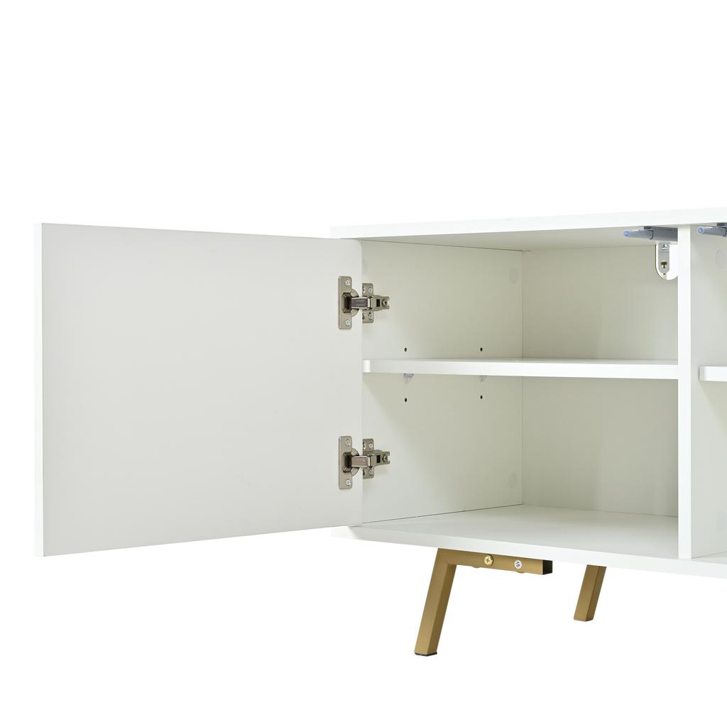 190 x 40 x 51.5 cm TV Cabinet with 4 Cabinet Doors, Lowboard with 5 Metal Legs, Suitable for TVs with approx. 85 Inch Screen Diagonal, White-Gold