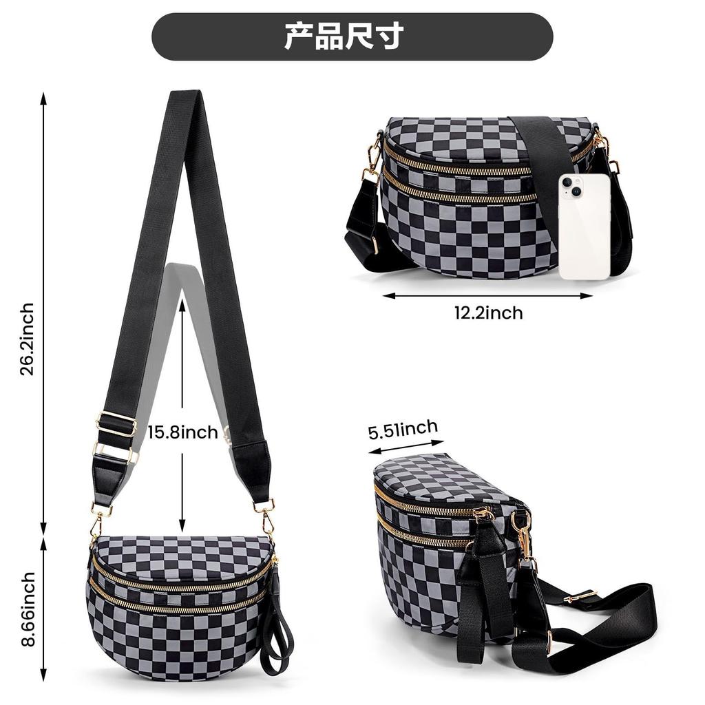 ins senior women's new fashion versatile Oxford cloth large capacity shell bag plaid light messenger bag sports