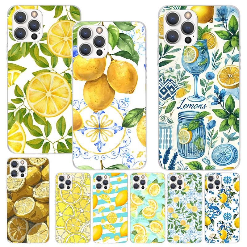 Summer Fruits Lemon Print Soft Case for iPhone 17 Air 16 16E 15 14 Plus 13 Mini 12 11 Pro Max Phone Shell SE 7 8 Pattern Cover F