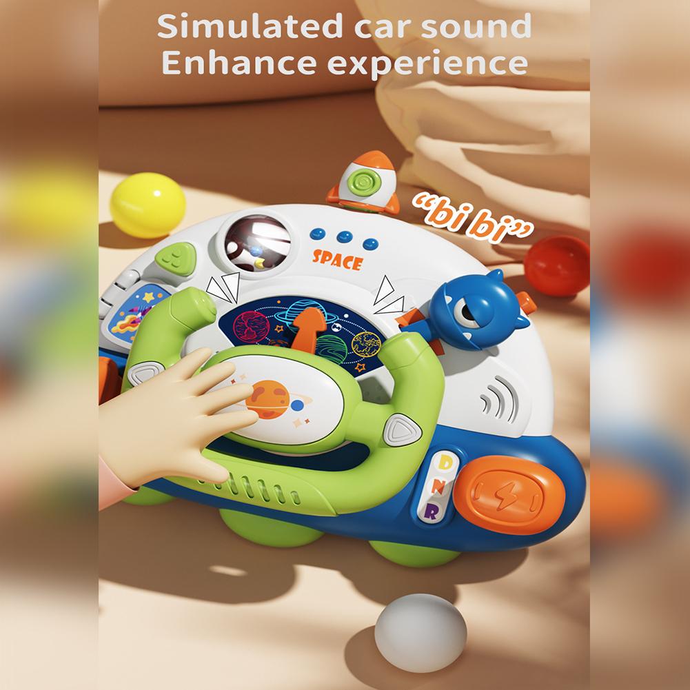 Cartoon Space Rocket Steering Wheel Toys With Music And Sound Simulation Driving Learning Educational Toys Gifts For Boys Girls