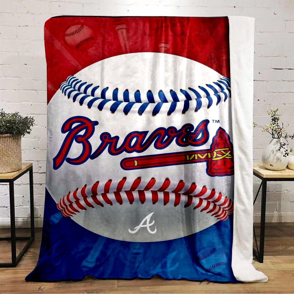 Braves Baseball Theme Warm blanket with Red and Blue Design Flannel blanket for bedroom, living room, sofa, and nap.