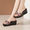 6cm 8cm 11cm Big Small Size 32-43 Comfortable Thick Bottom Platform Wedges Slippers 2025 Stripe Shoes Women Slippers Office Mom