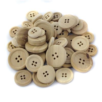 50Pcs Mixed Size Natural Wooden Round Buttons for Sewing Crafting
