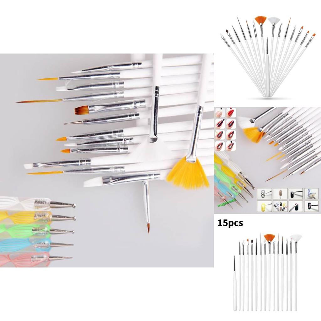 Nail Art Drawing Brush Set 15 Pack With Long Wooden Handles For Nail Decoration And Gel Painting