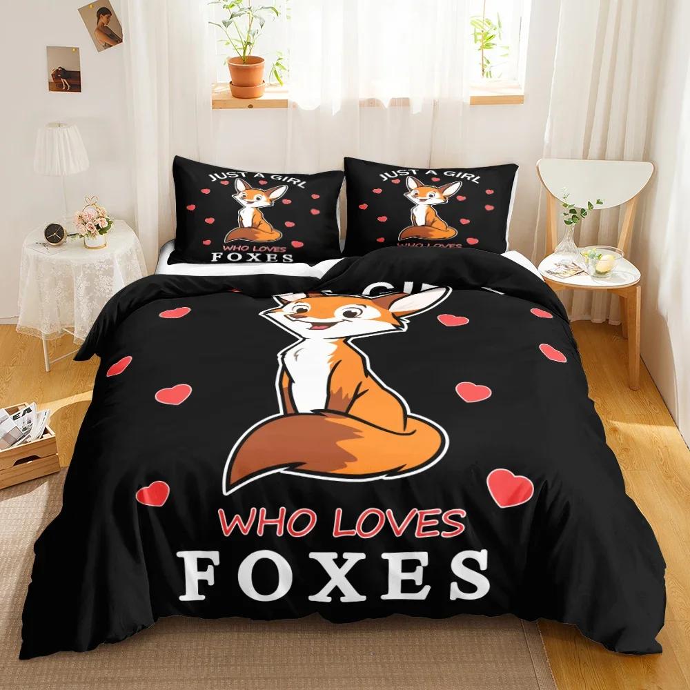 Cartoon Fox Cute Flower Feather Headband Comfortable Duvet Cover Pillowcase Bedding Set Children Bedroom Decoration Home Textile