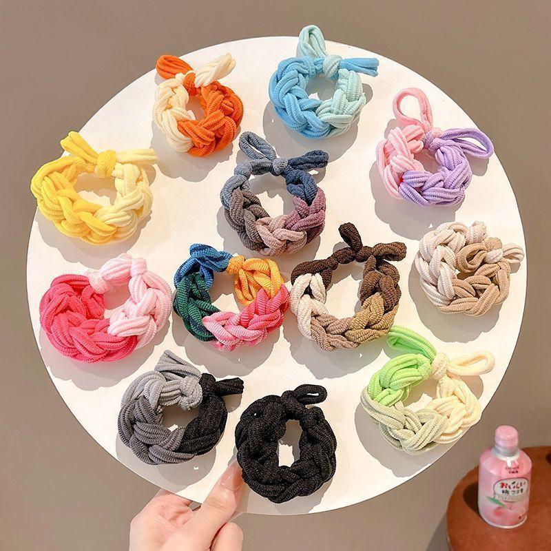 Korean version of thick high elastic color braided hair band dopamine bow durable hair does not hurt the high color value female head rope