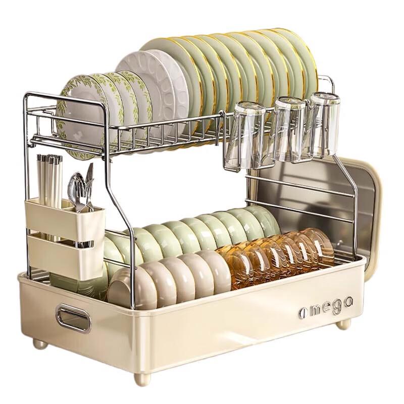 Modern Double-Tier Carbon Steel Dish Drying Rack