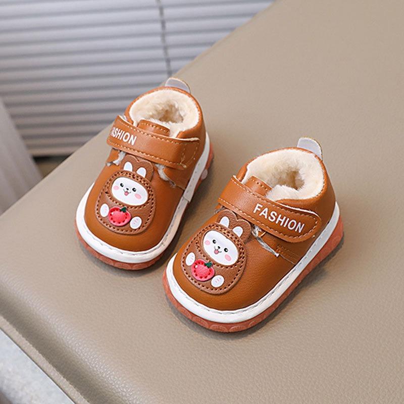 Infant Walking Shoes 0-1-2 Years Old, Boys and Girls Winter Squeaky Shoes, Fleece-Lined Thickened.