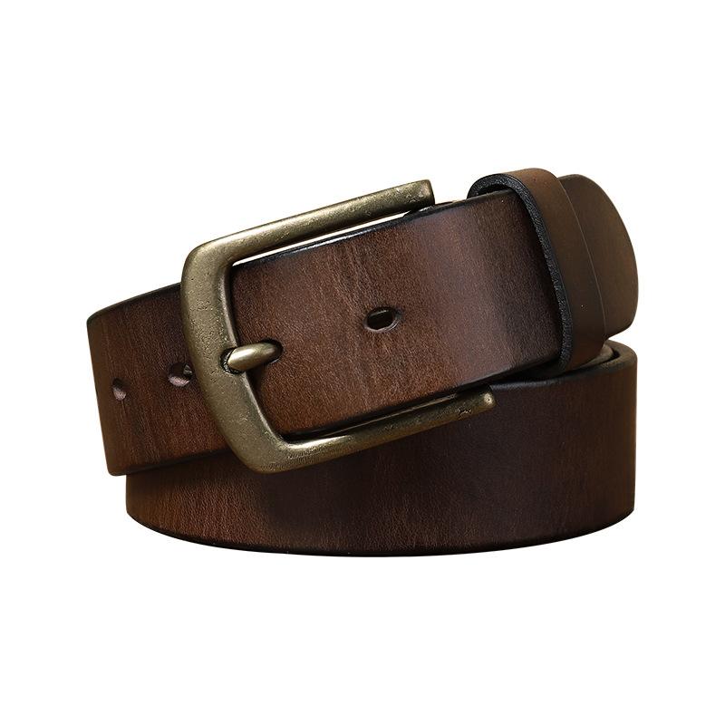 Personalized Fashion Trend Contrasting Spot Belt Men's Genuine Leather Needle Buckle Layer Cowhide Retro Pure Copper Denim Belt