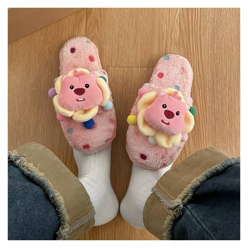 Loopy Pororo Cotton Slippers Winter Warm Indoor Living Room Plush Cartoon Shoes