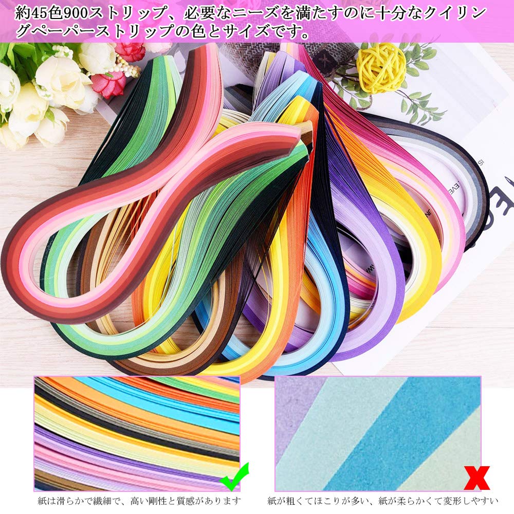 COOLBOTANG Paper Quilling Kit 19 Pieces 45 Colors 900 Strips Gradient Color DIY Craft Artificial Flower Materials Home Party Decorations Gift Suitable
