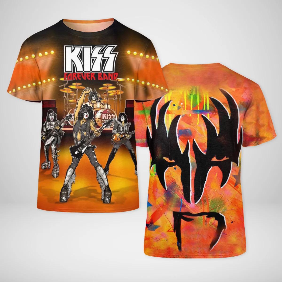 

Летний топ с круглым вырезом и 3D-принтом рок-группы Kiss, модная повседневная мужская футболка с коротким рукавом L