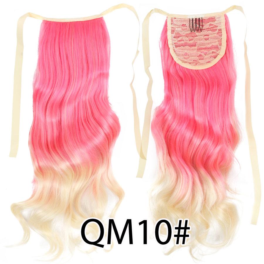 Colorful Ombre 2 Tone Cosplay Ponytail Hair Extension Body Wavy Fake One Piece Clip In Tie Up Pony Tail Dark Green/Green