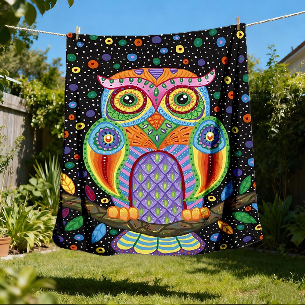 1pc Colorful Owl Art Print Print Outdoor Blanket, Lightweight Polyester, 80x120cm