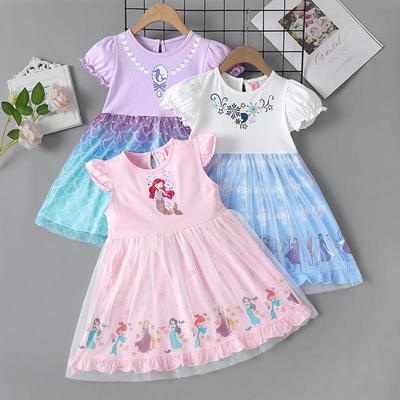 Weißes Sommerprinzessinnenkleid aus Baumwolle für Mädchen – kurzärmlig, Alice-Design