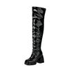 Knight boots patent leather square head thick sole thick heel super high heel rear zipper women's knee boots elastic thin boots long women's boots