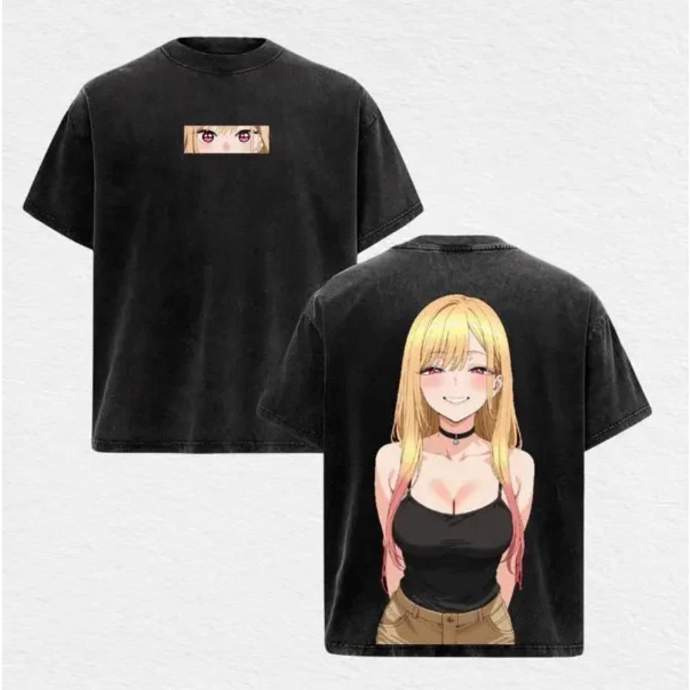 Kitagawa Marin Print T-shirt My Dress Up Darling Anime Clothing Men Women Cotton Tshirts Vintage Washed Tee Harajuku T Shirt