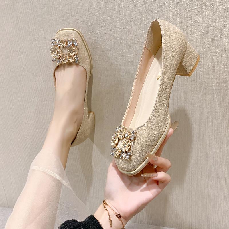 Fashion Slip on Casual Heels Shallow Mouth Square Toe Chunky  Lace-Up Women's High-Heeled Shoes 2024 Footwear Branded Pumps