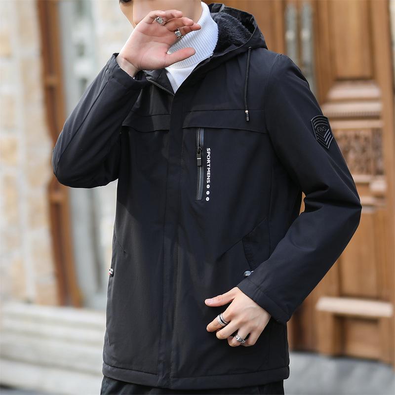 

Spring and Autumn Coat Men s Jacket Hooded Casual Clothes Men s Velvet Middle-aged and Young Men s Trench Coat Medium and Long XXXXL чорний
