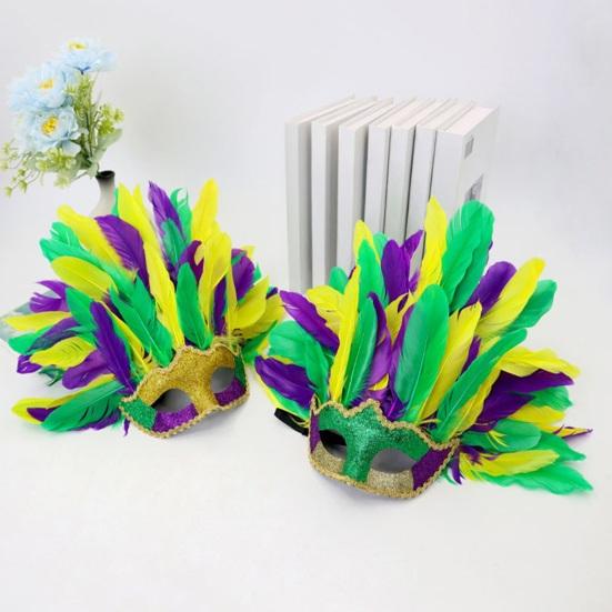 Mardi Gras Masque Colorful Feather Masquerade Masque for Women Venetian Carnival Costume for Prom Ball Halloween Party Cosplay