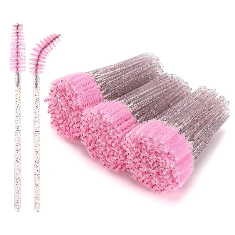 Tbestmax 300Pcs Disposable Eyelash Brush, Mascara Wands Makeup Brushes Applicators Kits for Eyelash Extensions and Eyebrow - Colorful Handle, Pink