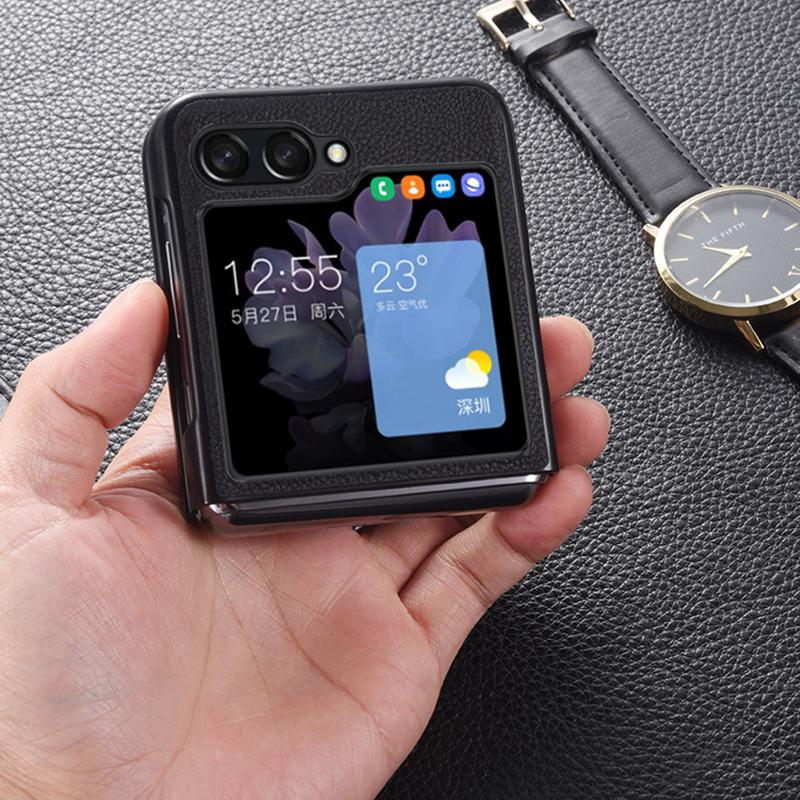 For Samsung Galaxy Z Flip6 5G Case Cowhide Leather+PC Folding Phone Cover