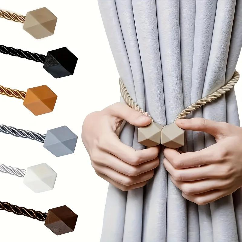 2pc Magnetic Curtain Tieback - Easy No-Drill Installation with Twine Loop, Stylish Holdback for Drapes, Curtains for Living Room