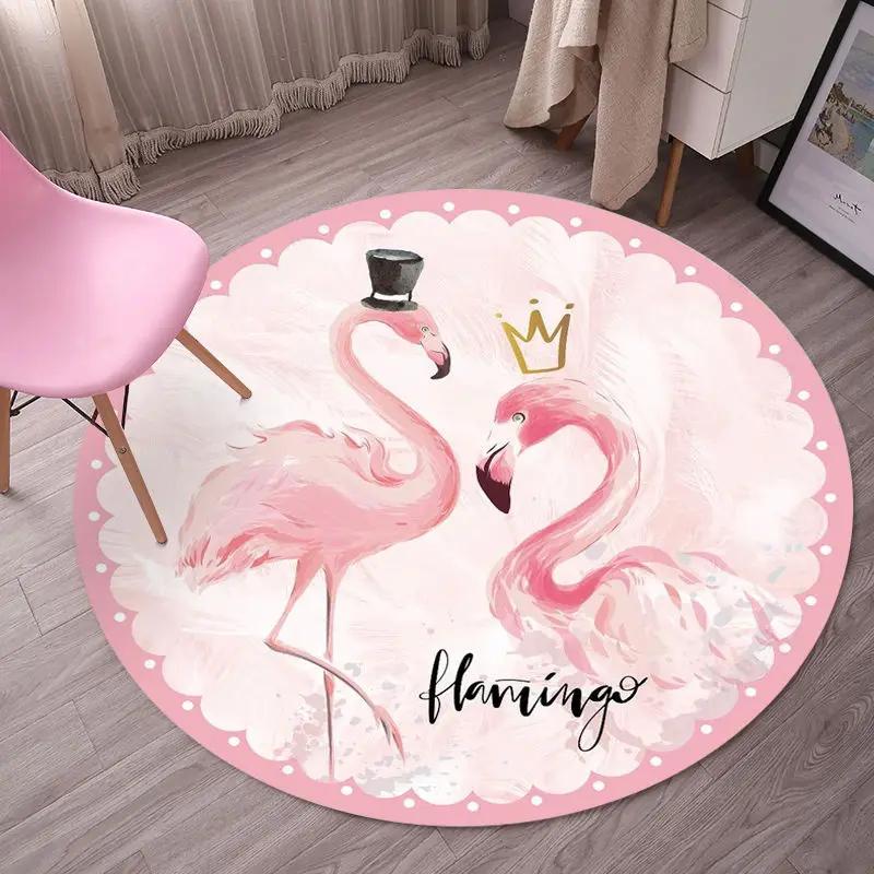Cartoon Flamingo Print Round Carpet Living Room Anti-slip Rugs Camping Picnic Mat Yoga Mat Kids Bedroom Decor Outdoor Rug