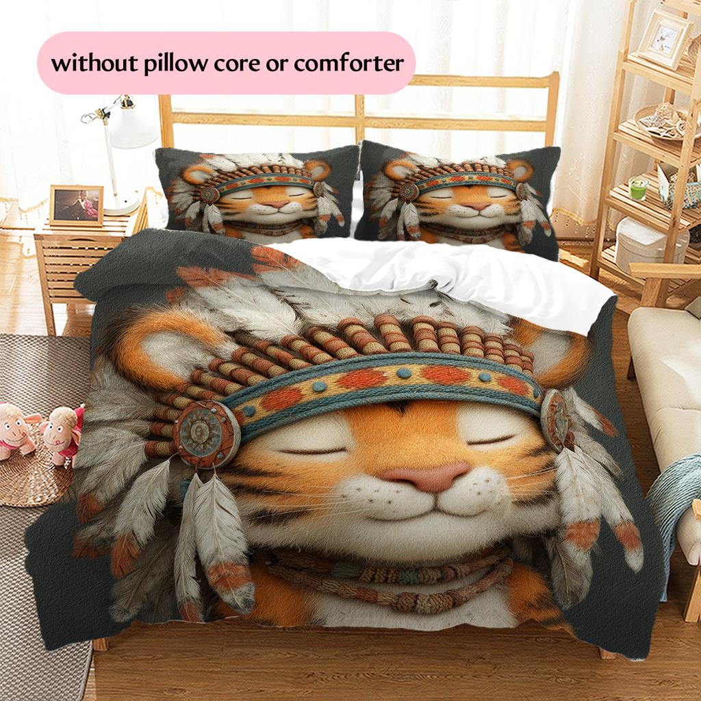Animal In Indian Attire Pattern Bedding Quilt Set Home Decoration Gift (1 * Duvet Cover + 2 * Pillowcase, Without Core)