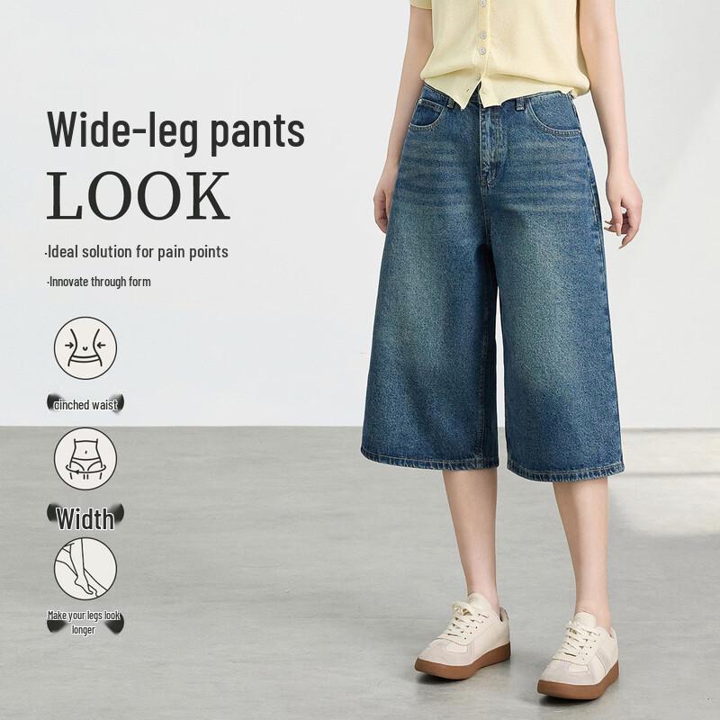 FivePlus Women s High-Waist Wide-Leg Cropped Jeans M темно-синий