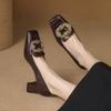 Krazing Pot Vintage Sheepskin Summer Autumn Thick High Heels Party Shoes Women Square Toe Crystal Buckle Wedding Pumps