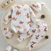 4pcs Baby Adorable Deer Pattern Bodysuit + Hat + Baby Mittens + Comfy Pants Clothing Set