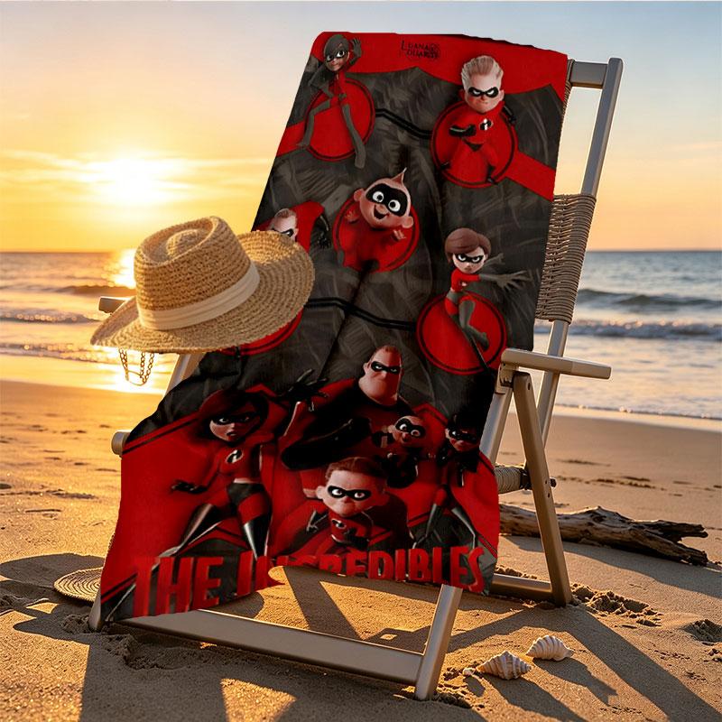 Incredibles Print Beach Towel Design, Soft, Lightweight. for Home Bathroom, Spa, Pool, Yoga, Surfing, Camping, Gift for Family, Friend