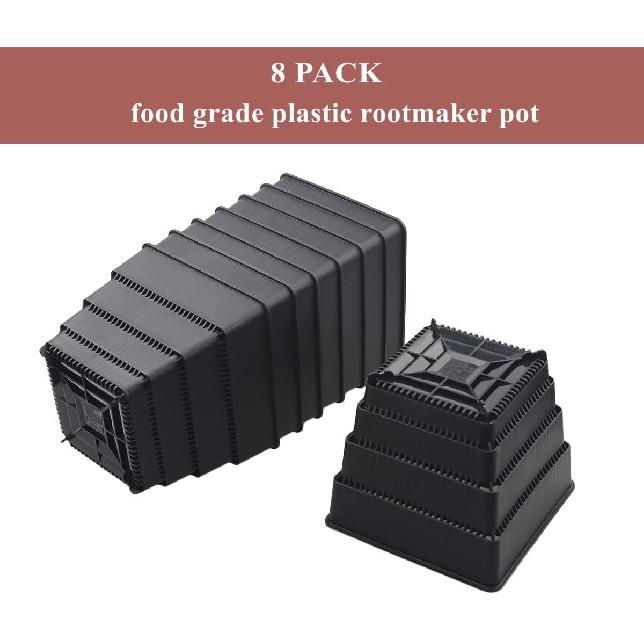 BangQiao 4.95 Inch Plastic Square Succulent Nursery Seedling Plant Pot Planter Container, Pack of 8, Black