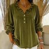 Women's Corduroy Ruffle Collar V-Neck Long Sleeve Top