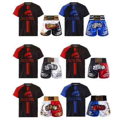 Kids Boxing Training Set Boys Color Block Patchwork T-shirt with Shorts Sportswear for Fitness Workout