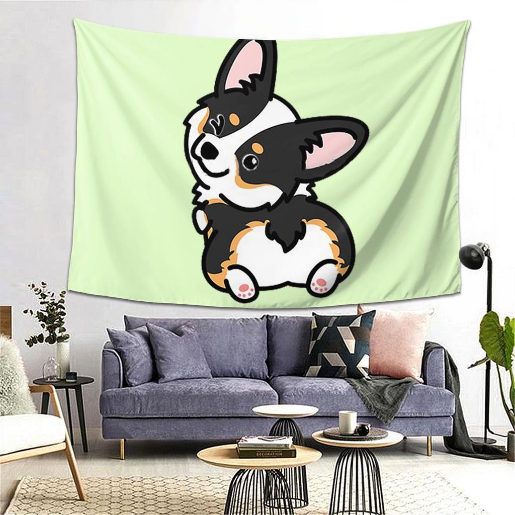 Black Tricolor Corgi Tapestry Decor Art Aesthetic Tapestries for Living Room Bedroom Home Wall Cloth Wall Hanging