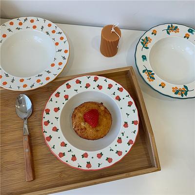 Japanischer Keramik-Blumen-Dessertteller Spaghetti-Steak-Teller Mädchen Herzförmig Lieblich Blume Kuchen Salat Tiefer Teller