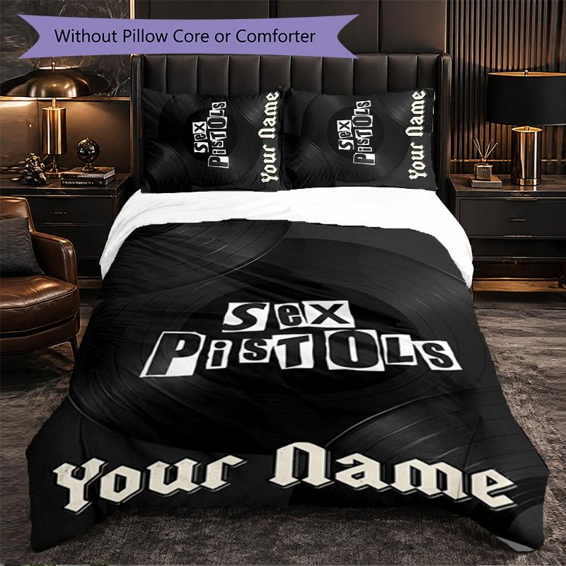 Sex Pistols Individuelles Namens-Text Bettwäscheset, 1 Bettbezug & 2 Kissenbezüge Personalisierte Schlafzimmer-Geschenk