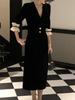 Hepburn-Style Black Velvet Lace Trim Dress for Women