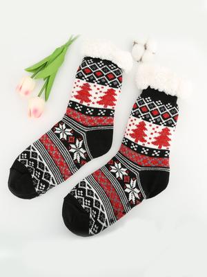 EIN PAAR Wadenlange Freizeitsocken Weihnachtssocken, Damen Herbst- und Winter-Haussocken, Schneesocken, verdickte Plüsch-Haussocken